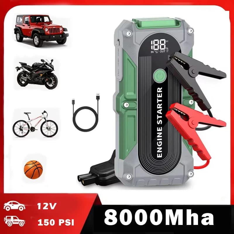 3000A 12V Portable Car Jump Starter Power Bank, Emergency Vehicle Battery Booster with USB Charging & LED Light, Versatile Tool