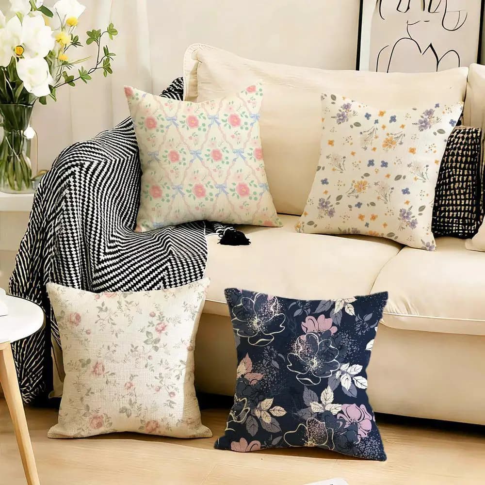 Artistic A-Art Petal IllustrationS Cushion Cover 4Pcs Linen Soft Throw Pillow Covers 40x40 45x45 for Sofa Home Decor