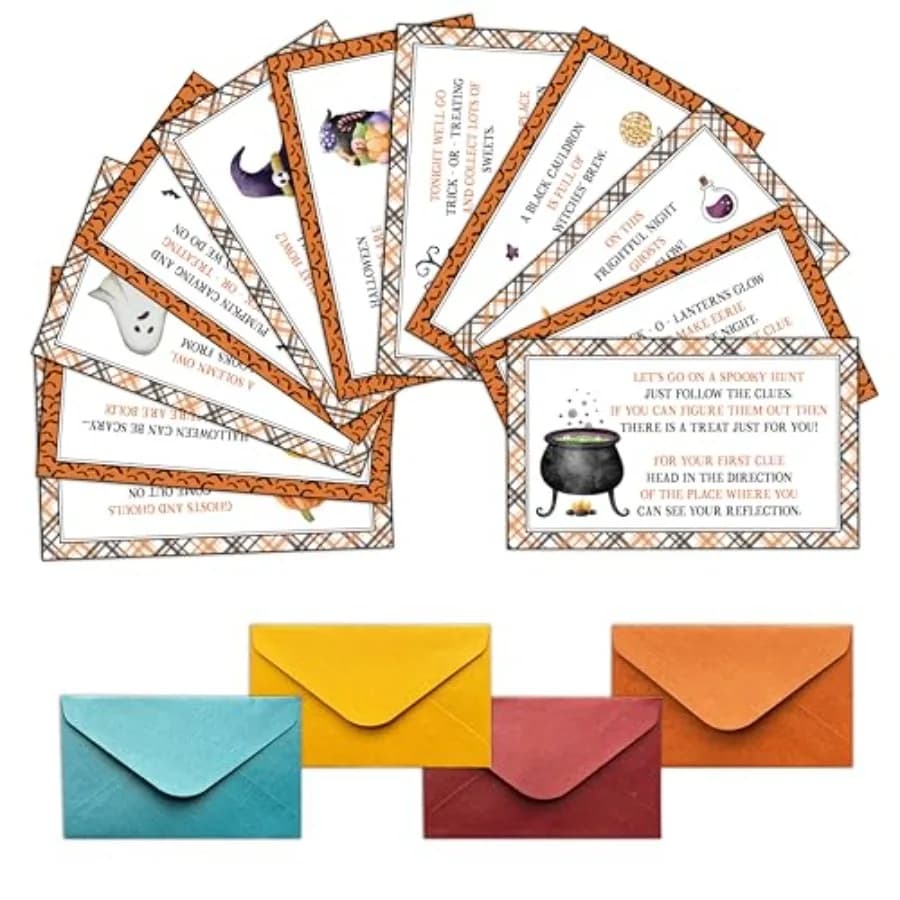 Halloween Scavenger Hunt Games, Hallowmas Treasure Hunt Clues Game Cards, Horror Party Games for Family Friend Groups, Trick Or