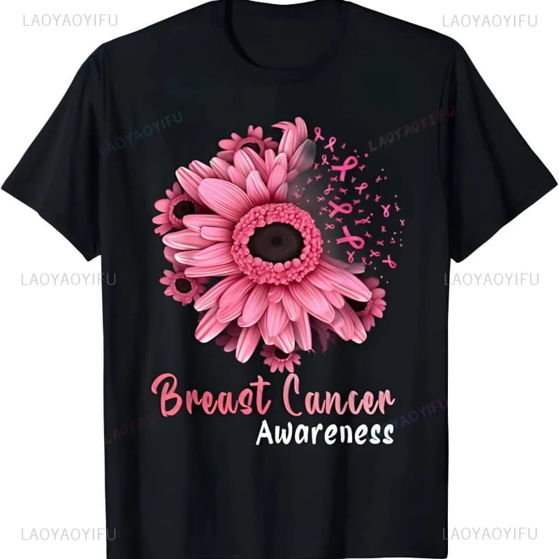 Girasole Consapevolezza del cancro al seno Nastro rosa in ottobre T-shirt Uomo Donna Estate Cotone O-Collo Moda T-shirt stampata Top