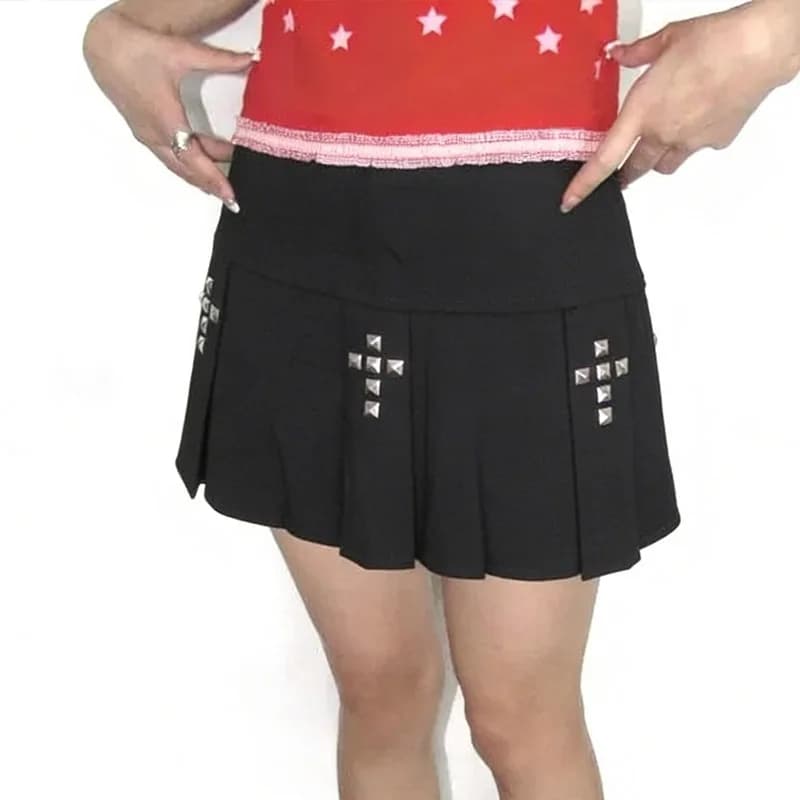 Minigonna Estiva da Donna con Strass Incrociati, Sexy, Stile High Street, Moda Casual, Gotico Americano, Dark, College, Harajuku