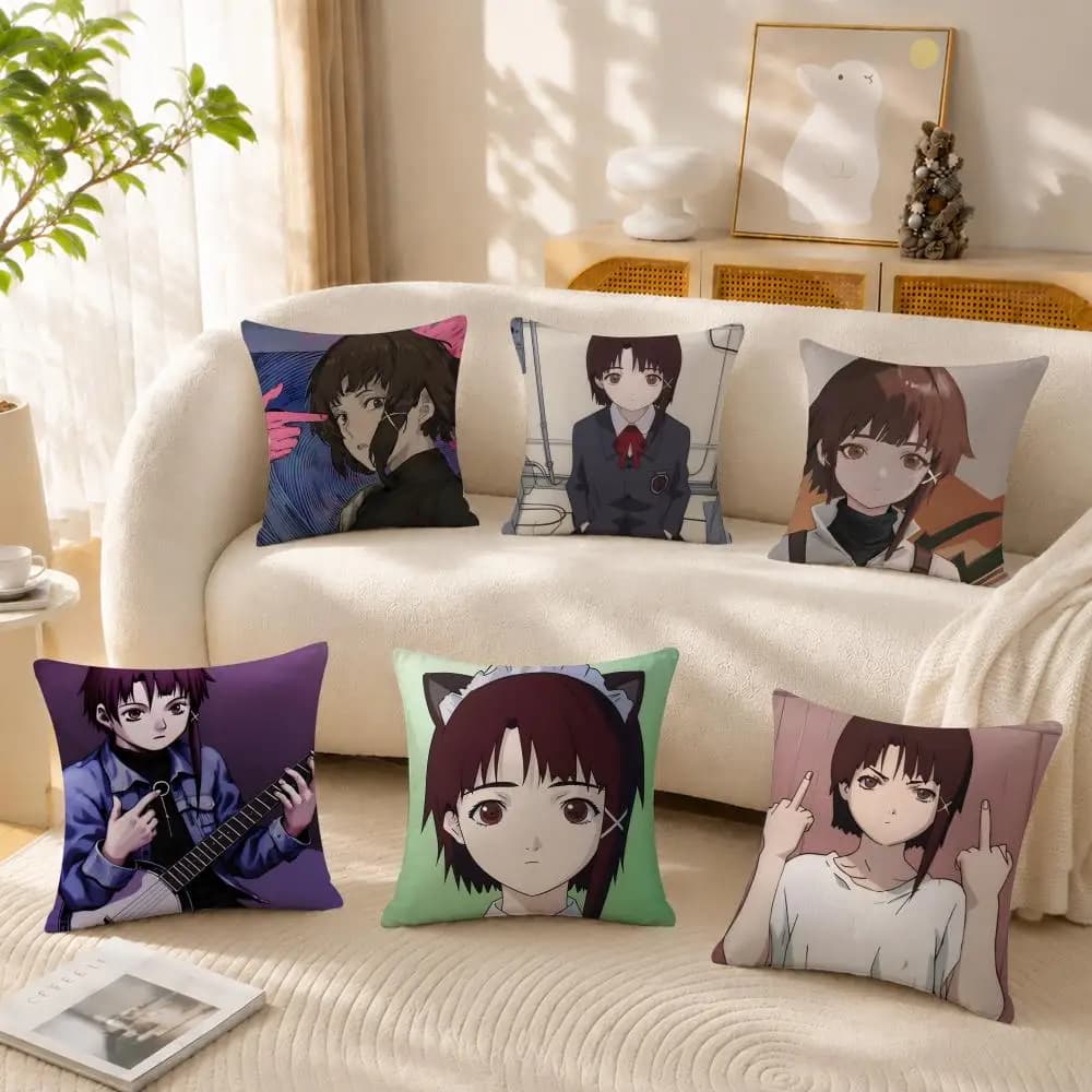 Experiments Lain anime Cushion Cover Anti-dustmite Pillowcase Invisible zipper silky short plush Sofa cushion cover