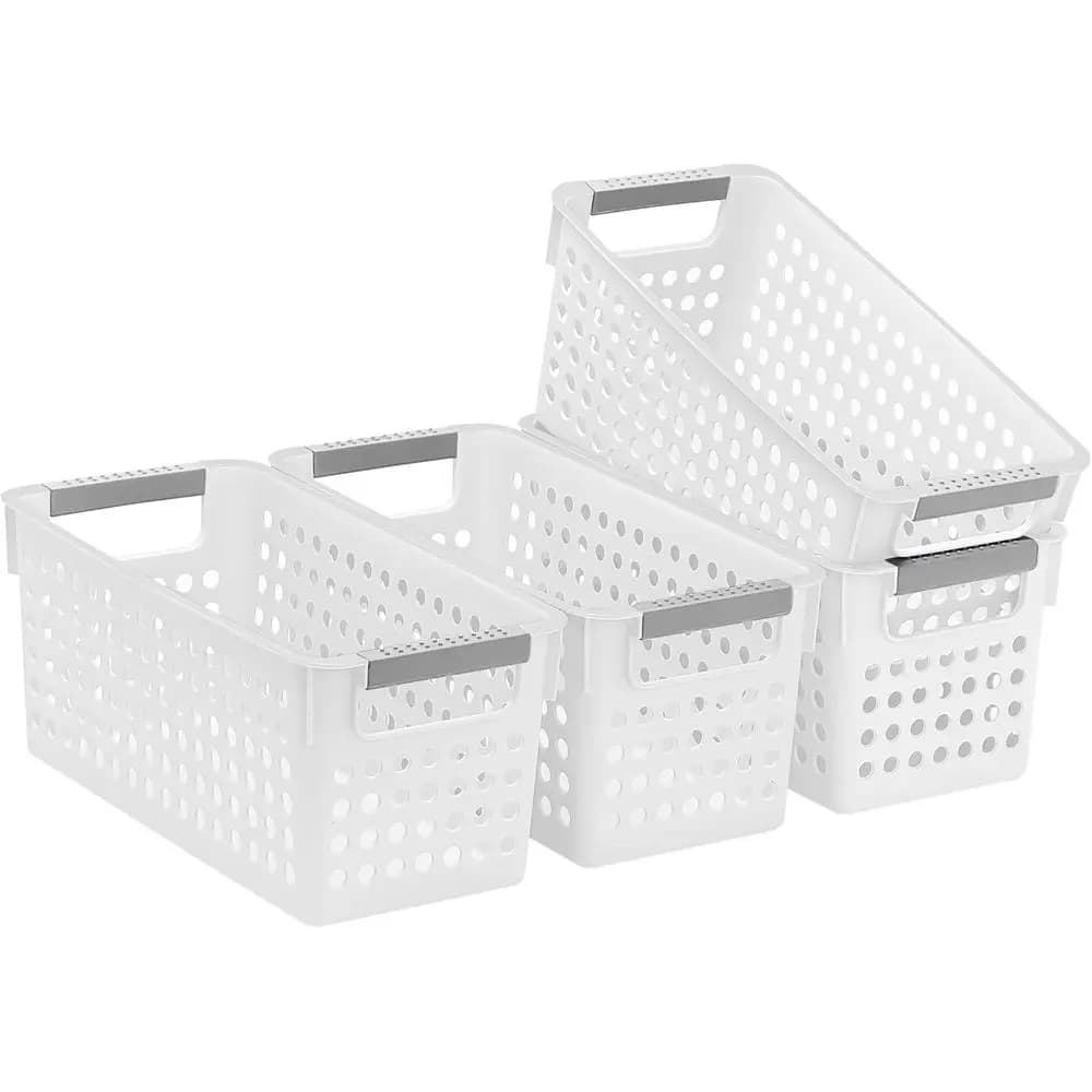 Set of 4 Plastic Storage Baskets with Handles, Containers or Shelves for Organization, Box Organizer Stand for Kitchen and Home