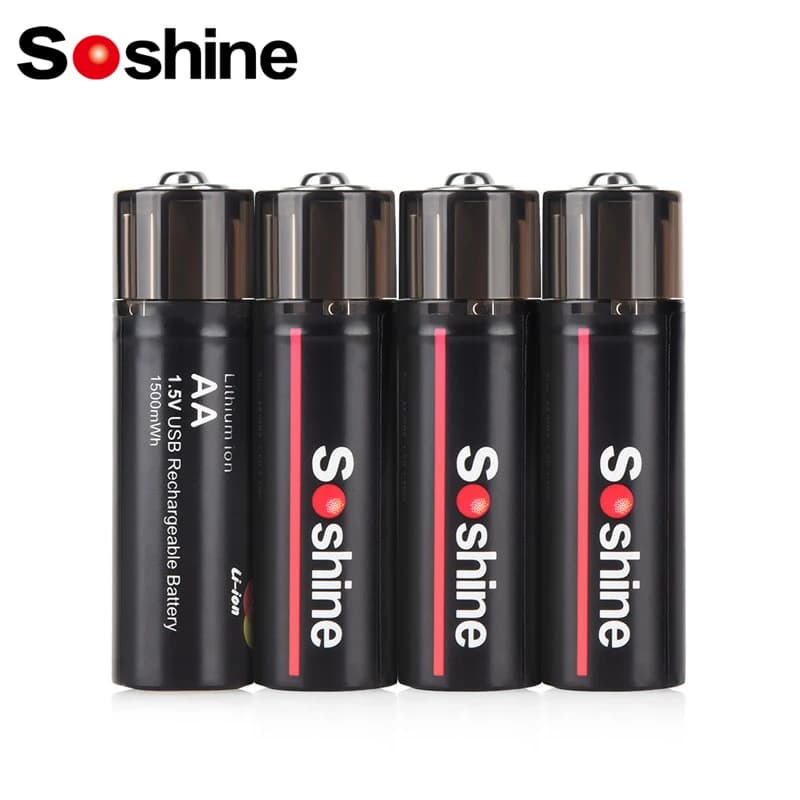 Soshine 1.5V USB 1500mWh Batteria al litio AA Batterie ricaricabili per rilevatore di fumo Macchina da gioco Fotocamera Piccolo ventilatore Giocattolo elettrico