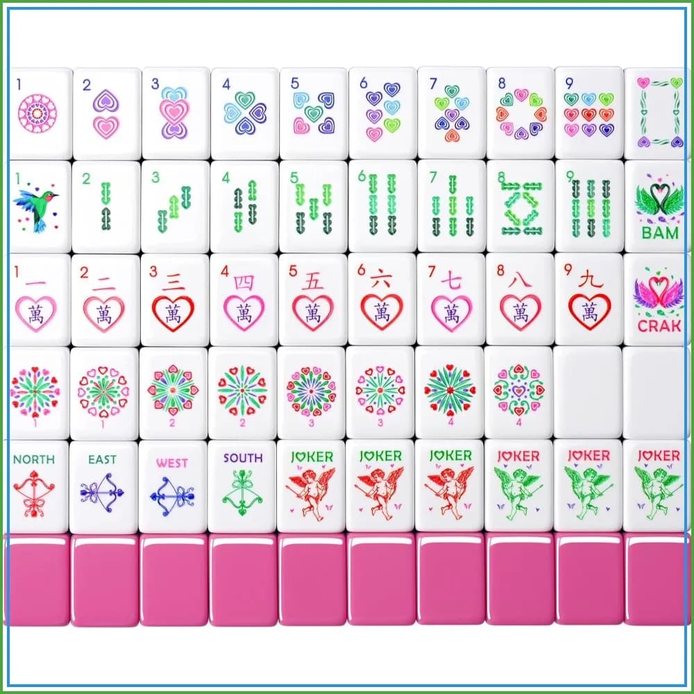166-Piece Heart-Shaped American Mahjong Set, Acrylic Tiles, Leather Case, Dice & Chips