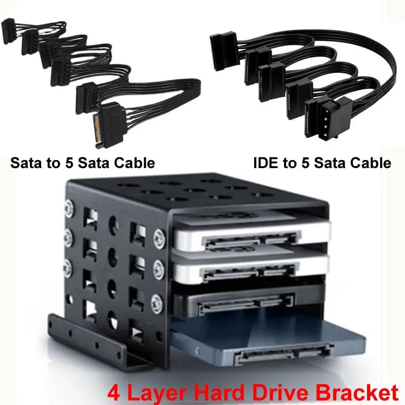 Custodia per disco rigido SSD da 4 vie da 2,5 pollici a 3,5 pollici Caddy Telaio Staffa interna CAVO IDE SATA in alluminio Supporto per vassoio per computer