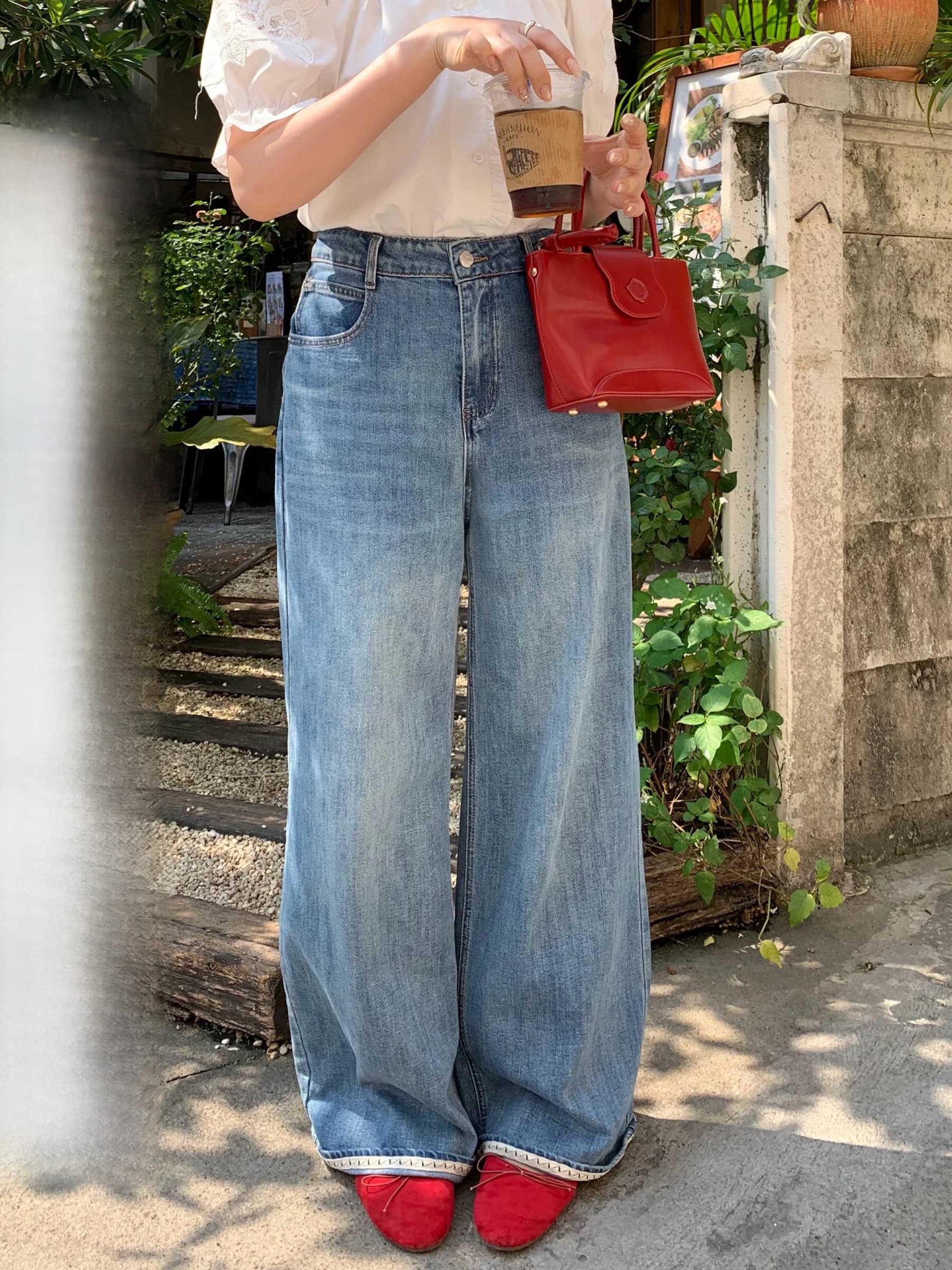 Jeans a Vita Alta e Gamba Larga per Donna, Nuovo Stile Primavera-Estate, Pantaloni Lunghi Casual Vintage con Orlo Arrotolato