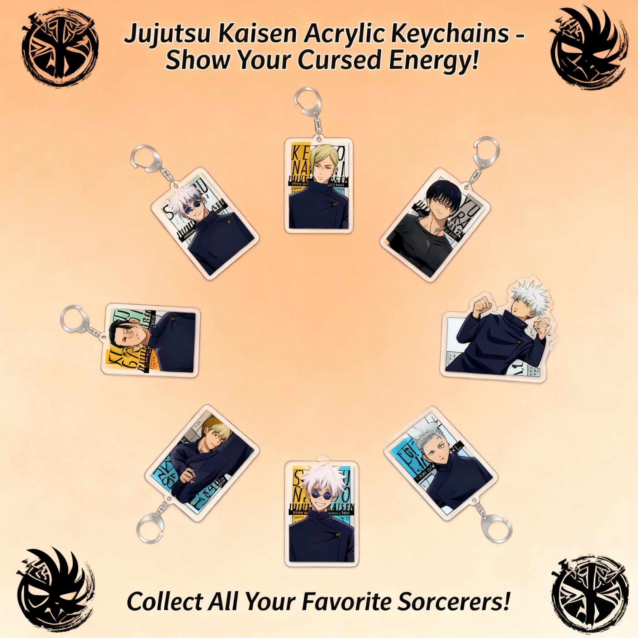Portachiavi in Acrilico Jujutsu Kaisen Satoru Gojo, Charm per Zaino Anime, Portachiavi Auto Bifacciale, Ciondolo Regalo Cartoon per Borsa Scuola