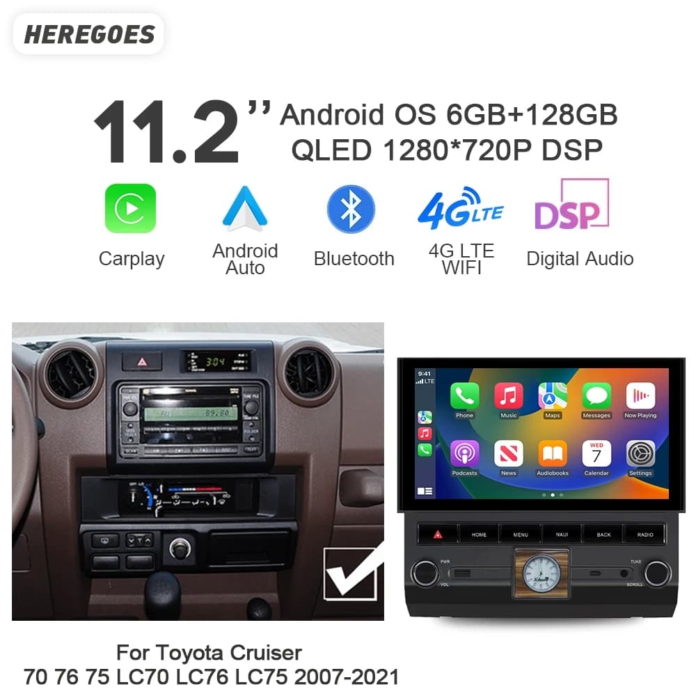 720P Auto Android 13 8G + 256G autoradio lettore GPS Carplay Bluetooth per Toyota Land Cruiser 70 76 75 LC70 LC75 LC76 2007-2021