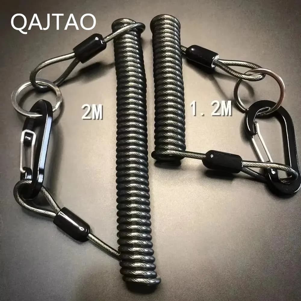 QAJTAO Lost Rope 1.2m/2m Elastic Roll Key Hanging Rope Steel Wire Spring Rope Fishing Roll Hanging Rope Fishing Hanging Rope