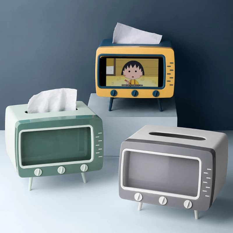 Creativo 2 In 1 TV Tissue Box Desktop Paper Holder Dispenser Storage portatovaglioli Organizer con supporto per cellulare
