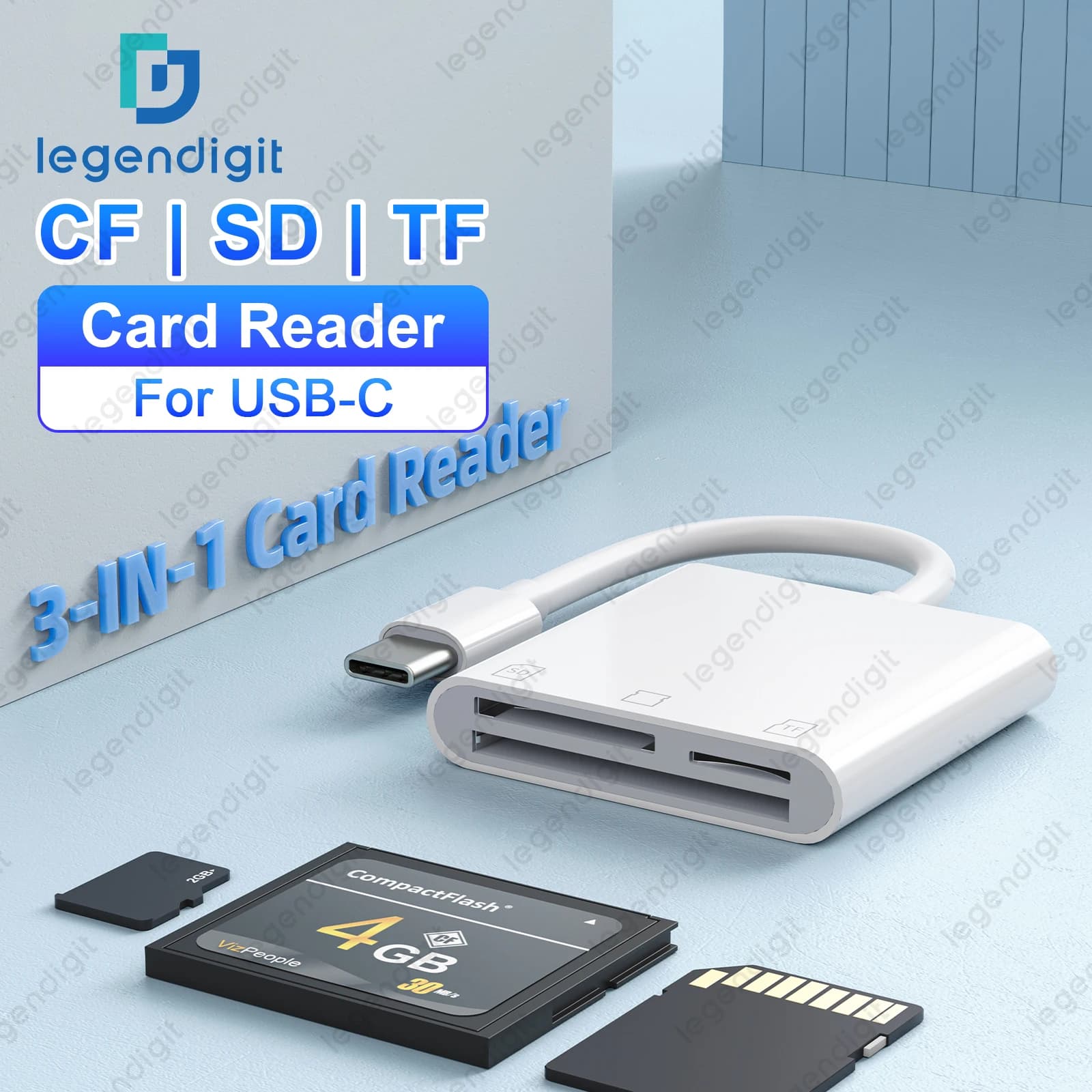 Lettore di schede USB C Adattatore 3in1 CF SD TF per iPhone 15 iPad MacBook OTG Trail Camera Lettore di schede di memoria per dispositivi PC portatili