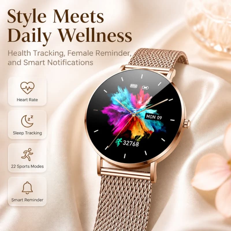 GEJIAN Health Smart Watch 1.3" AMOLED Designed for Women with Heart Rate Health Monitoring BT Call IP67 Waterproof Smartwatch