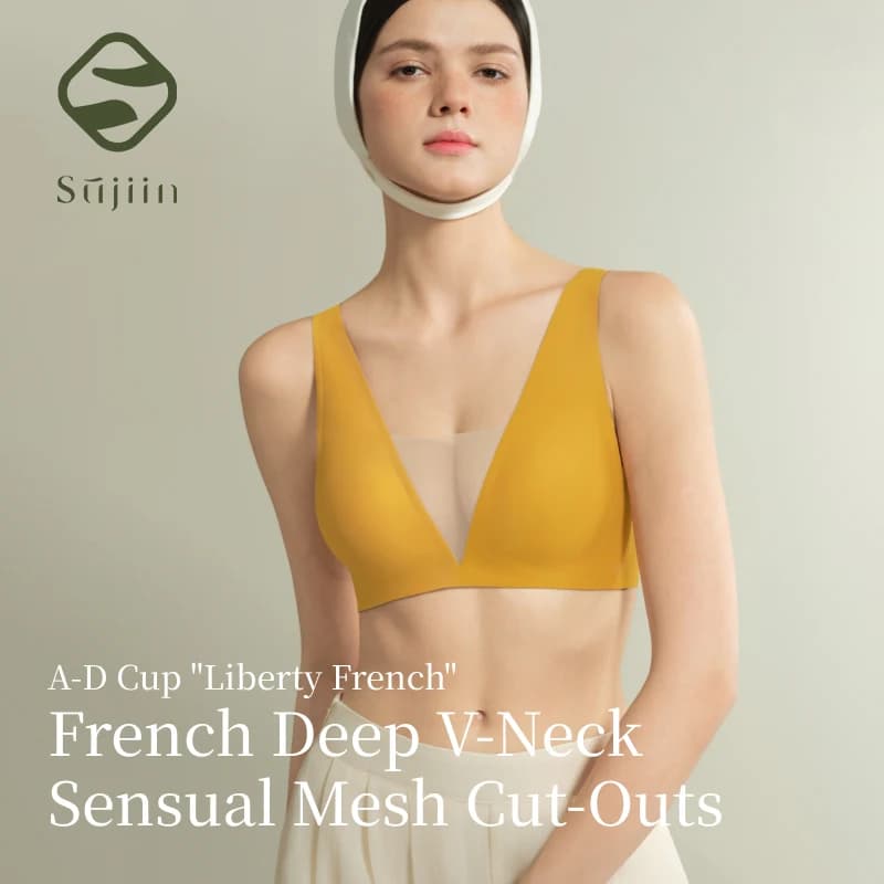 Reggiseni push-up sexy senza cuciture SUJIIN per donna, reggiseno francese senza ferretto a V profonda in rete, nuovo reggiseno sostegno e sollevamento 2026 XM048