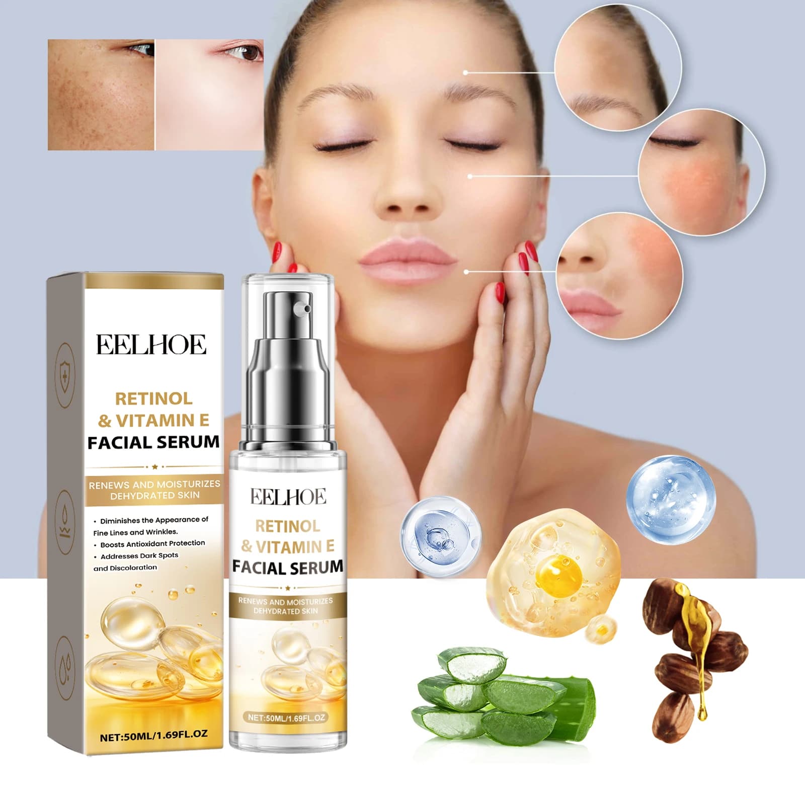 Retinolo Essenza per il viso Nutriente Pelle Idratante Controllo del petrolio Anti-Gonfiore Restringimento dei pori Cura della pelle Siero viso schiarente