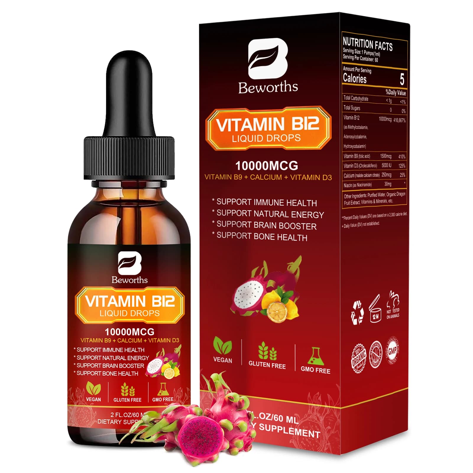 The vitamin B12 supplement to the fruit taste of the dragon supports the health of immune digestion, the health of the energy supplement