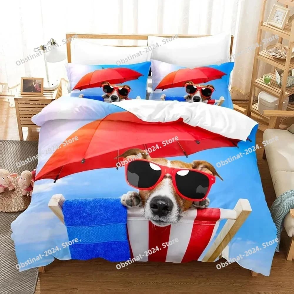 Set di biancheria da letto per cani 3D Set copripiumino con federa Biancheria da letto doppia completa Queen King