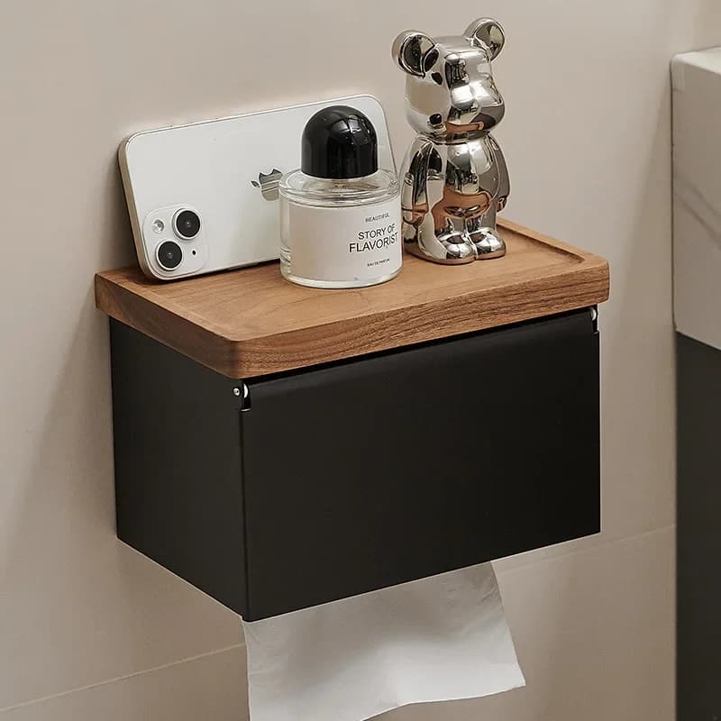 Solid wood paper towel holder wall-mounted bathroom roll paper box toilet bathroom shelf walnut drawer box