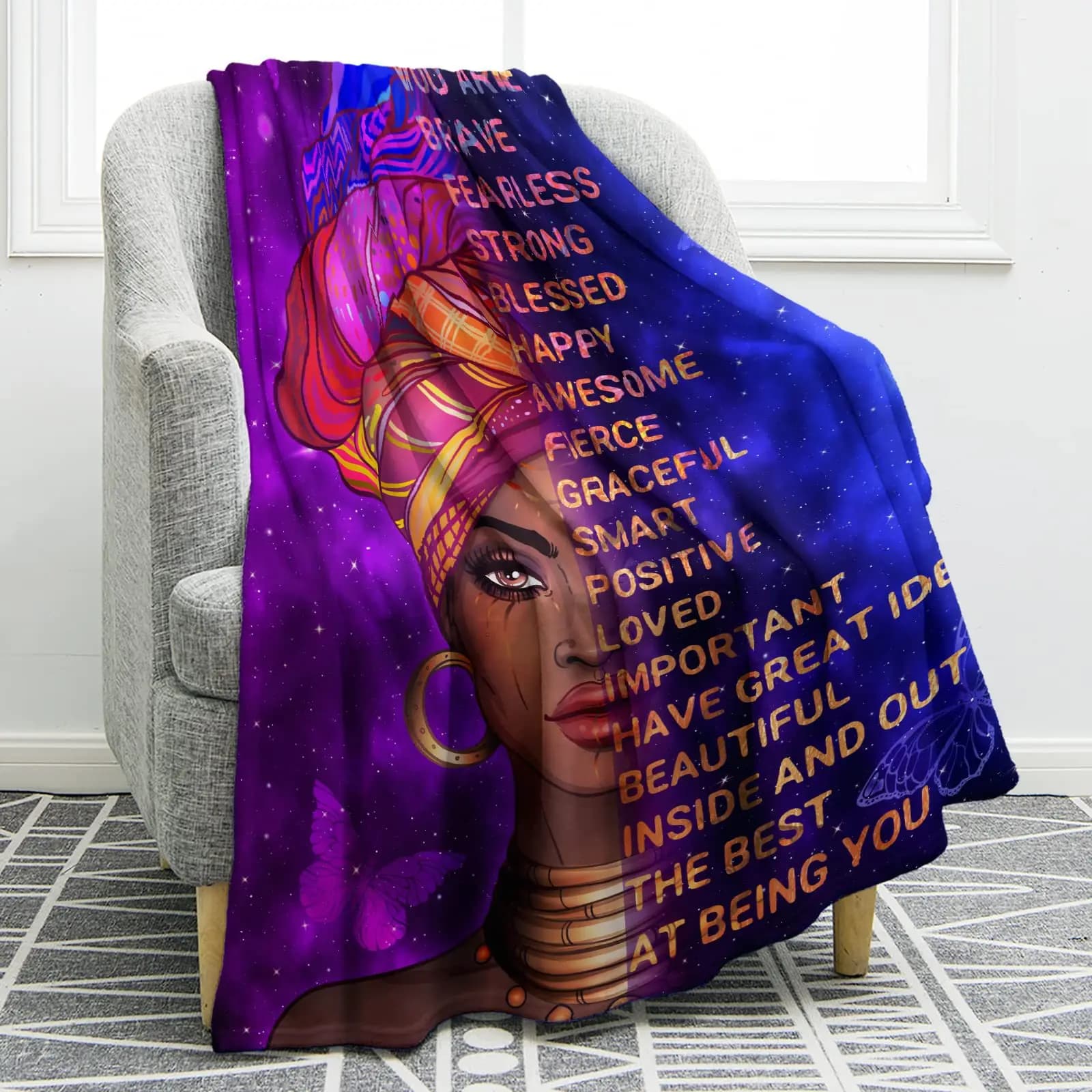 Coperta stampata con lettere afroamericane per divano letto, viaggio, campeggio, soggiorno, ufficio, coperta condizionata