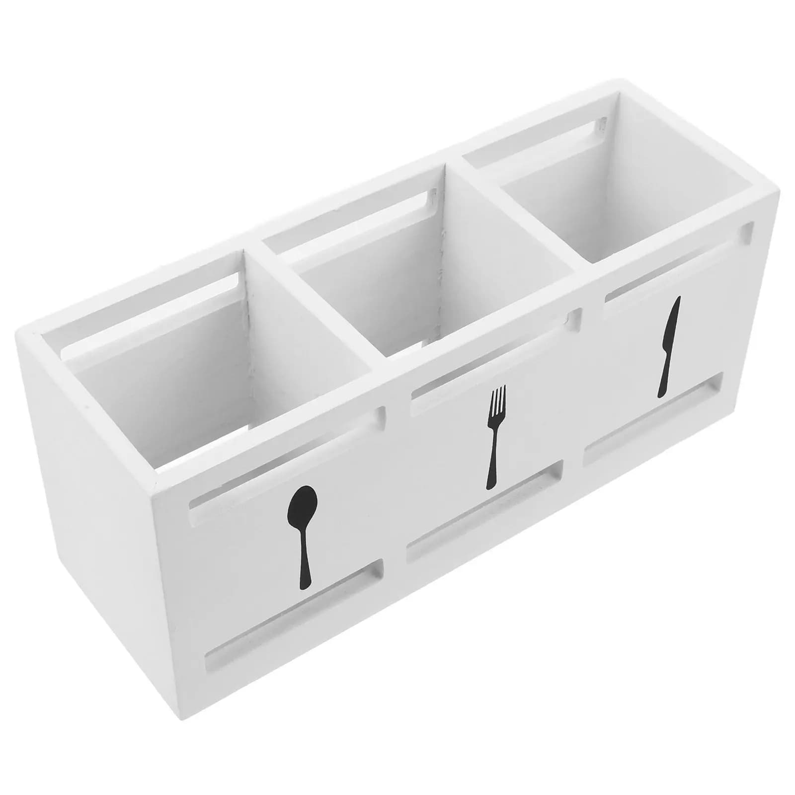 Wooden Utensil Organizer Countertop Cutlery Holder 3 Compartment Design for Knives Forks Chopsticks Large Capacity Kitchen