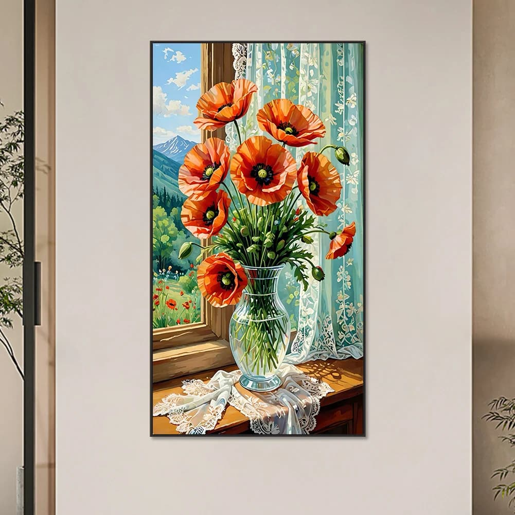 Kit di Pittura Diamantata 5D Poppy per Decorazione Murale Domestica 40x70cm