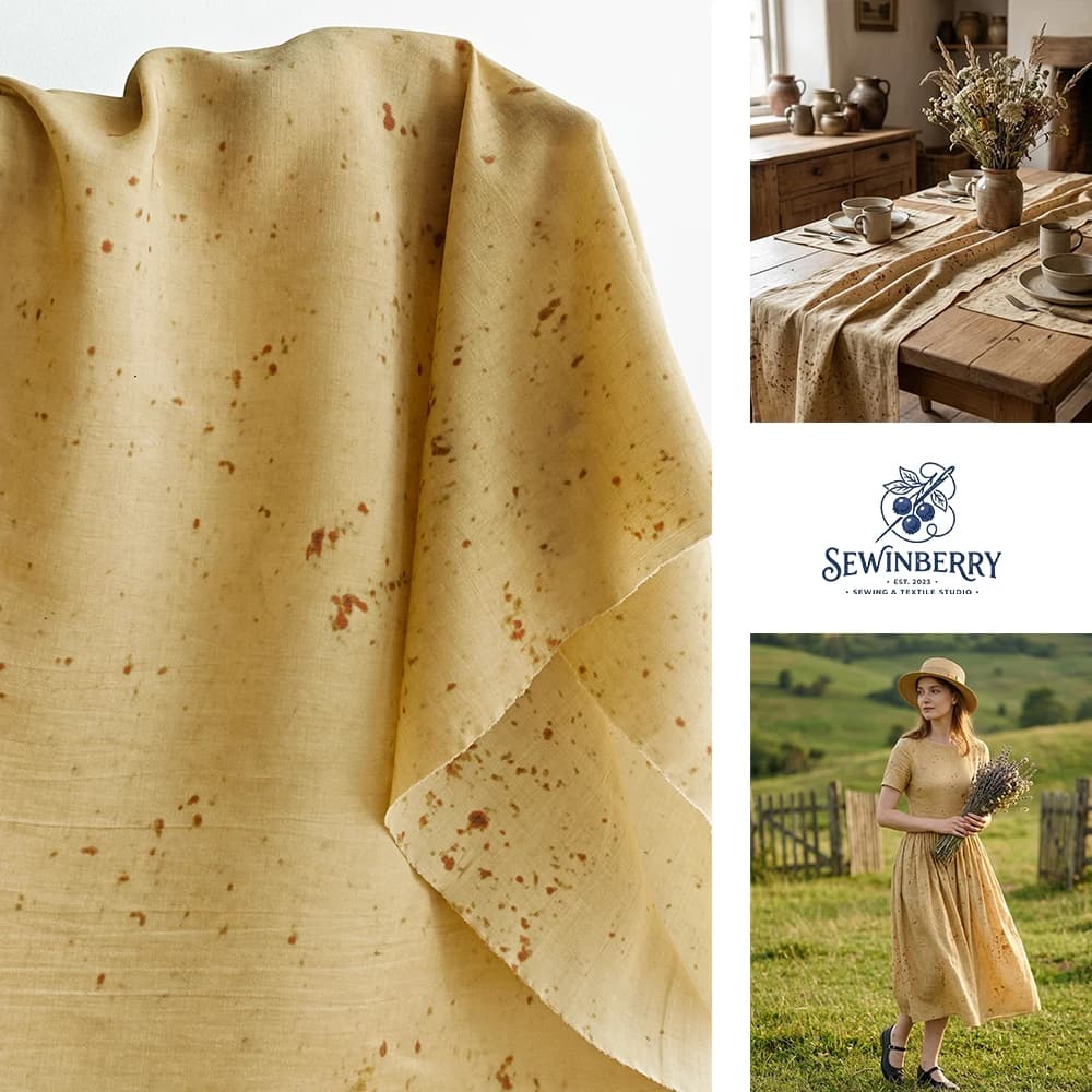 Mustard Yellow Polka Dot Cotton Fabric Vintage Washed Distressed Shirt Dress Cloth 50x145cm For Fat Quarter Patchwork DIY Sewing