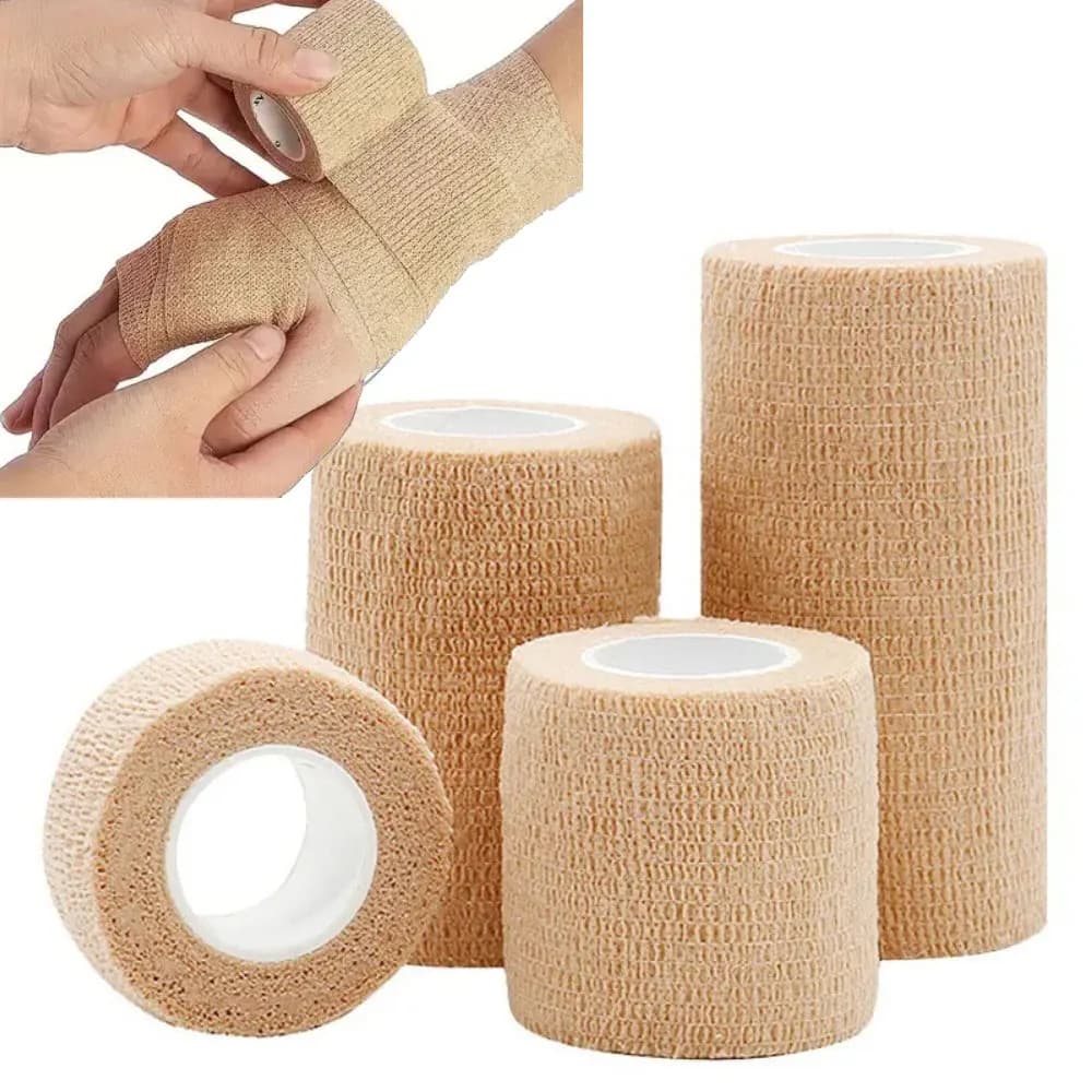 7 rotoli di bende autoadesive, nastro medico elastico e traspirante, fasciatura beige per polso, caviglia, dita, pronto soccorso