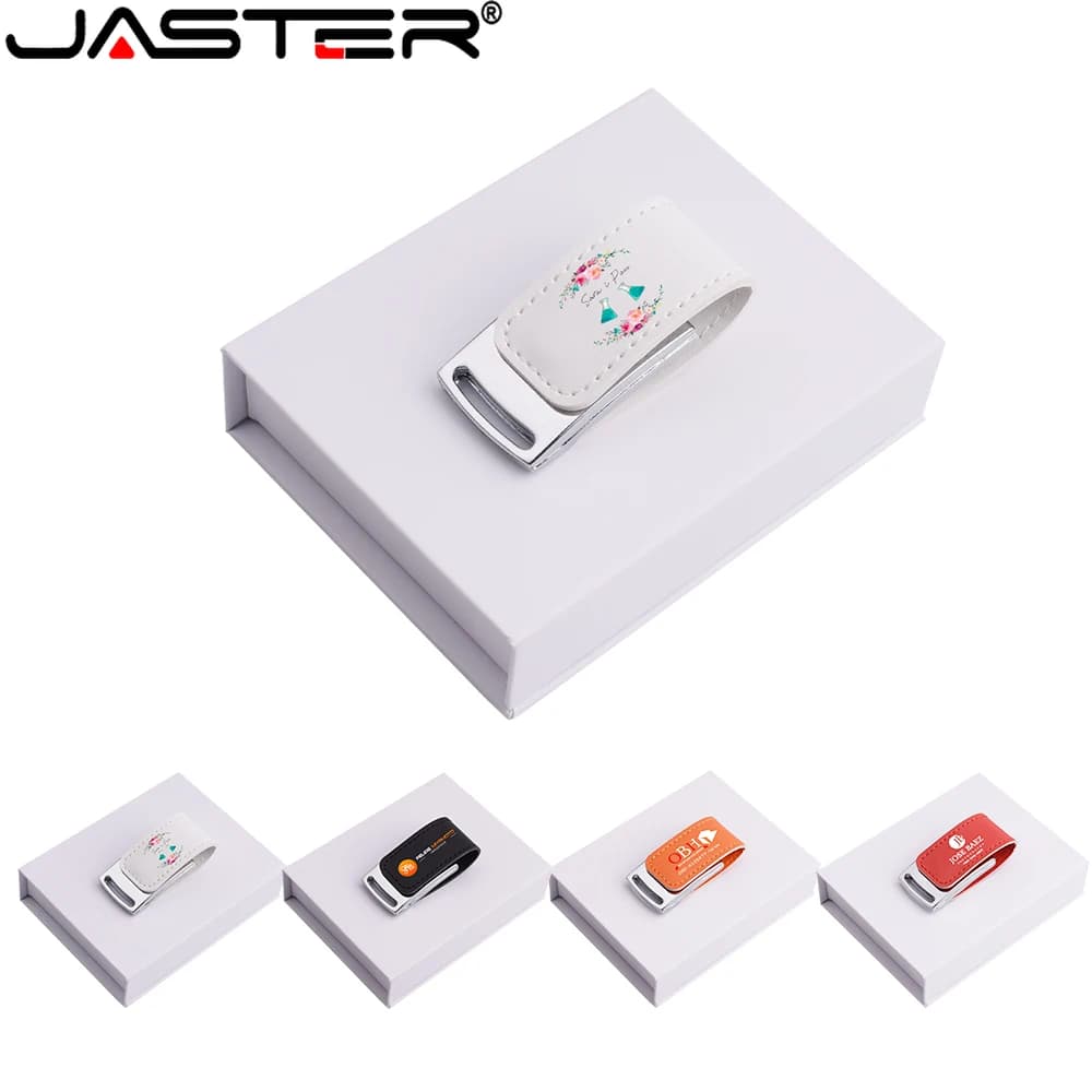 JASTER Chiavetta USB in Pelle 128GB con Scatola in Carta, USB 2.0, 64GB 32GB 16GB, Logo Personalizzato Gratuito, Creativa Chiavetta USB per Matrimoni