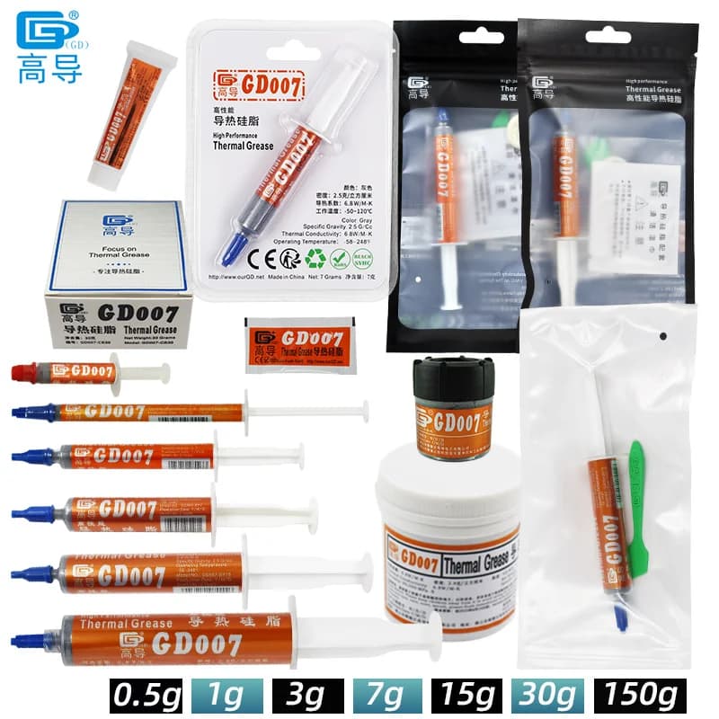 GD007 Pasta di grasso termico Gesso Dissipatore di calore Composto Rete di raffreddamento Peso 0,5/1/3/7/15/30/150 grammi per CPU SSY ST CB CN MB BA BR