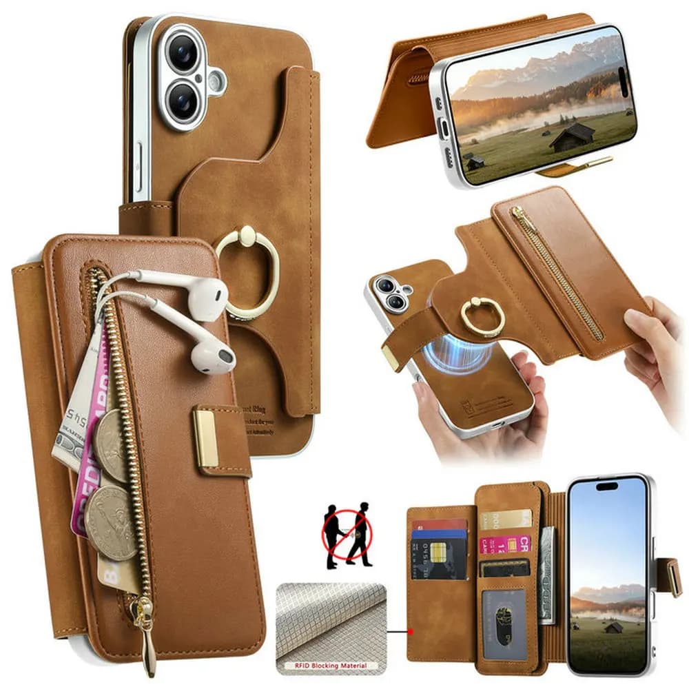 Custodia di lusso 2-in-1 staccabile con cerniera in pelle RFID per Xiaomi 17, cover magnetica a libro per Mi 17