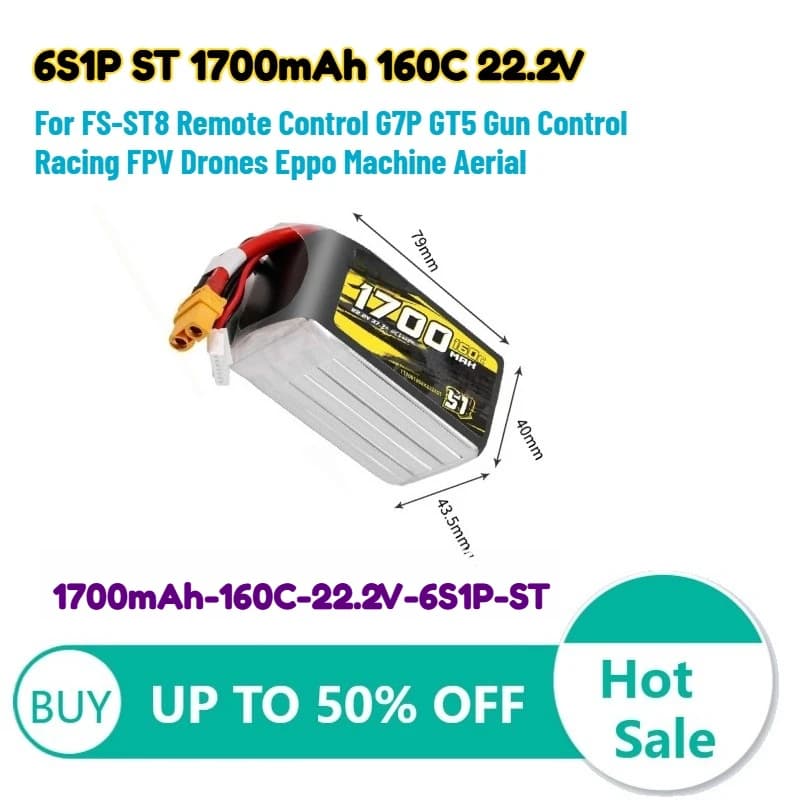 Lipo 6S1P ST 1700mAh 160C 22.2V Battery for FPV Racing drones with FS-ST8 remote control and G7P GT5 control, Eppo Air Machines