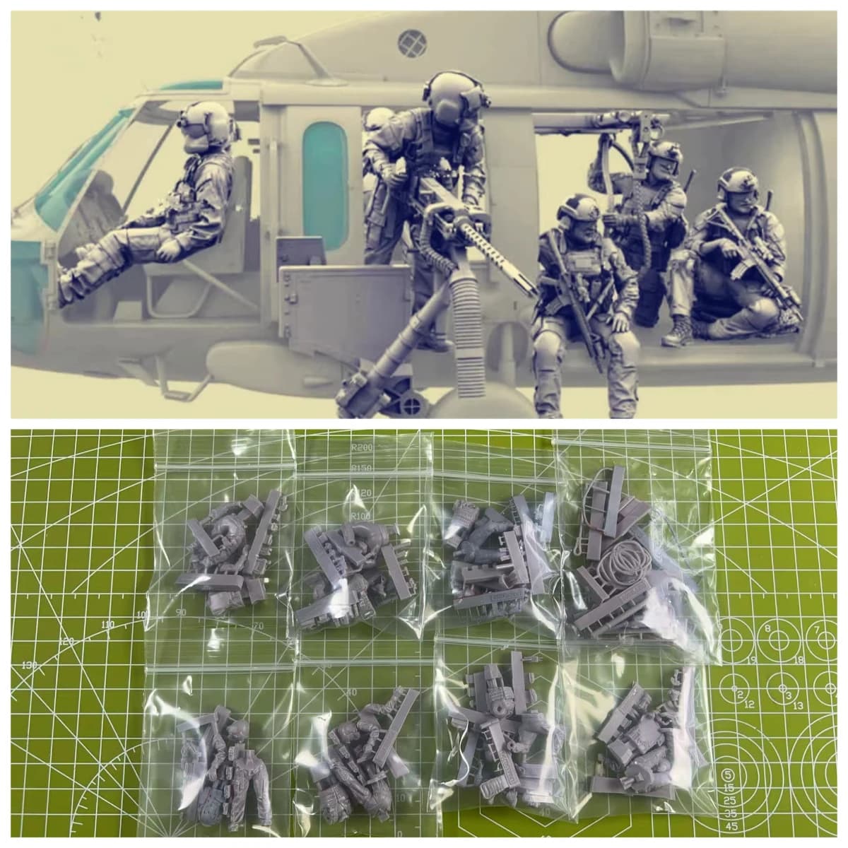 Kit di montaggio modello in resina pressofusa 1: 35 Modello di paracadute delle forze speciali statunitense 7 persone che include modello grigio corda