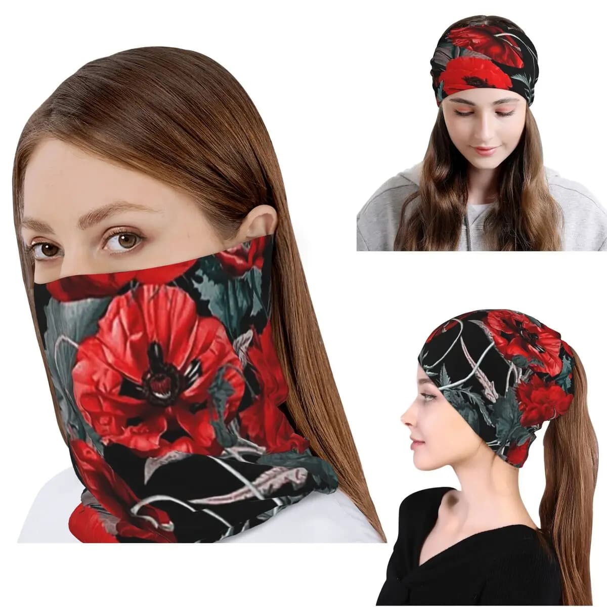 Poppy Gard Bandana Neck Gaiter Mask Scarf Multi-use Cycling Scarf Beanies Hat Unisex Adult Winter