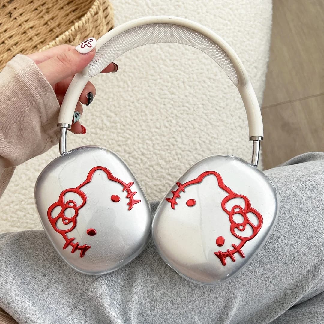 Custodia per auricolari Sanrio Hello Kitty con placcatura trasparente per Airpods Max 2, custodia protettiva in silicone rigido per auricolari Bluetooth wireless