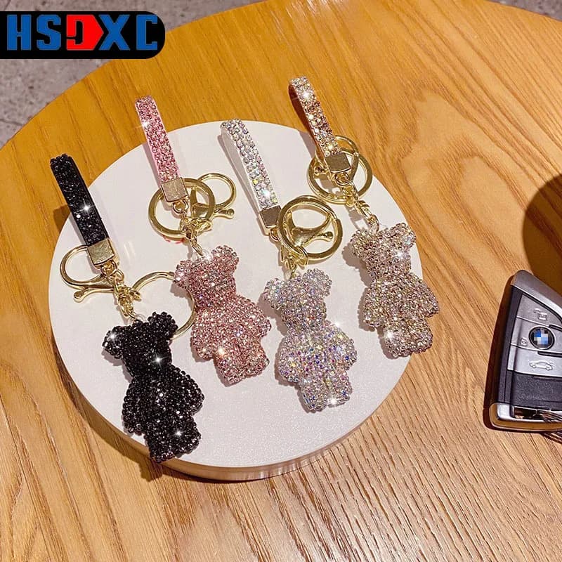 Portachiavi con orsetto tempestato di diamanti accessori per bestie di moda ciondolo per borsa carina ciondolo regalo per ragazza creativa