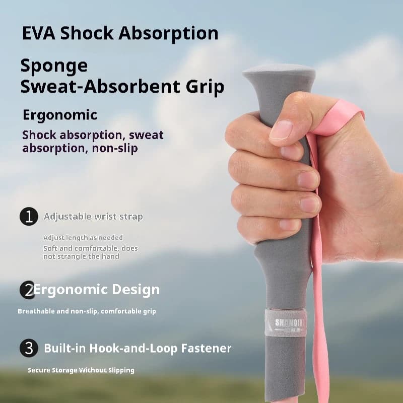 Adjustable Carbon Fiber Aluminum Trekking Pole EVA Handle Tungsten Steel Tip for Long Distance Trails