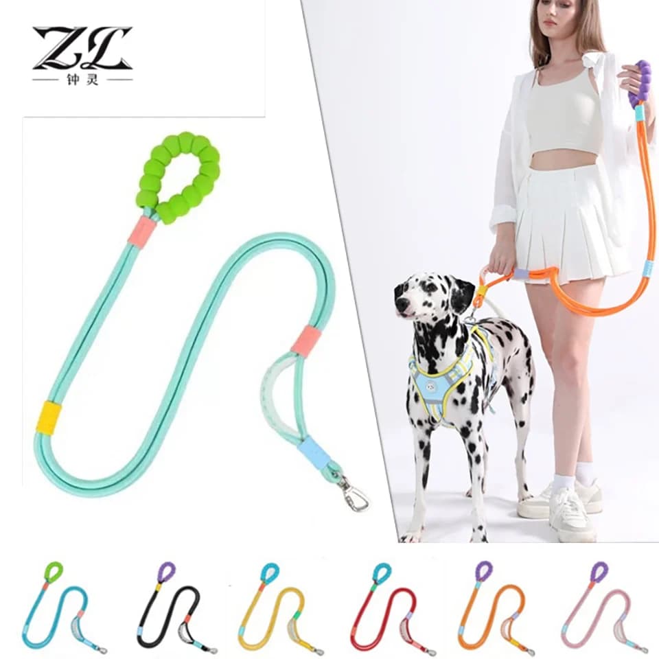 Dual-Leash System No-Pull Dog Leash, Shock-Absorbing & Choke-Free Grip, Crossbody/Waist Multi-Modes, Soft Comfort Grip, Safety