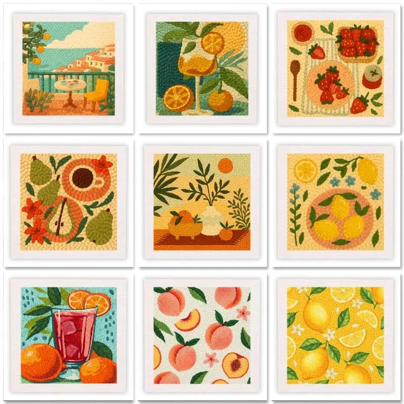 GATYZTORY 25*25cm Punch Needle Embroidery Kits for Beginner Fruit EDIY Crafts with Yarns for Adults Embroidery Punch Needle Kit