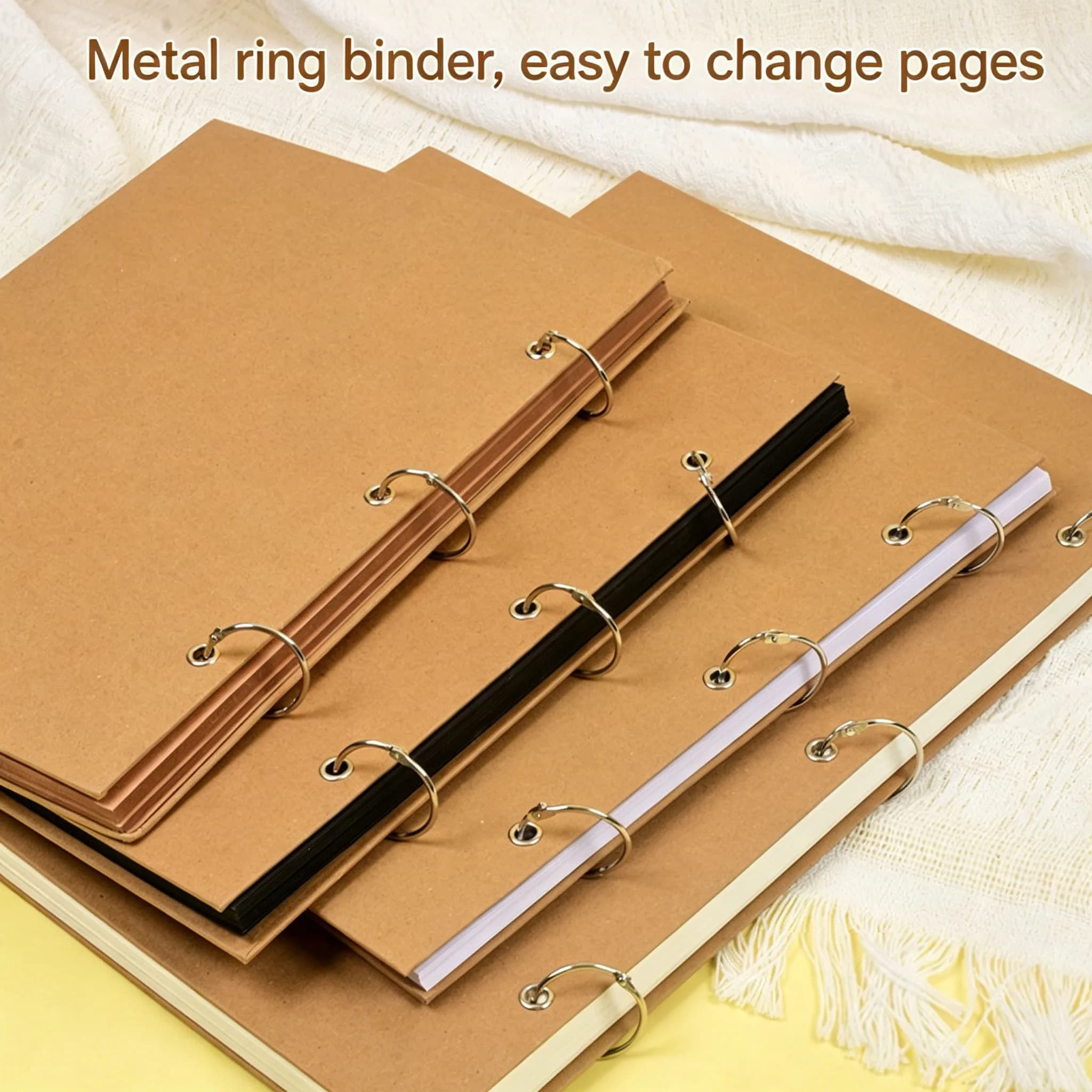 Vintage Kraft Paper 3 Metal Ring Loose Leaf Notebook Detachable Binder Sketchbook DIY Journal Planner School Office Stationery