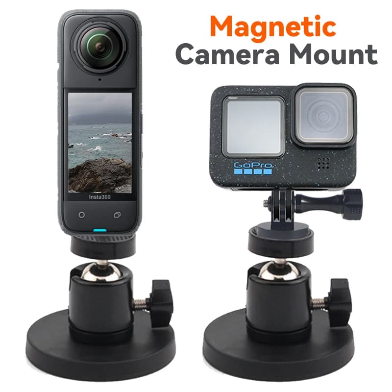 Supporto per telefono per auto con base magnetica a ventosa 1/4 "treppiede con testa a sfera per Go Pro 13 12 11 10 9 8 Insta 360 X4 X3 Supporto per telefono