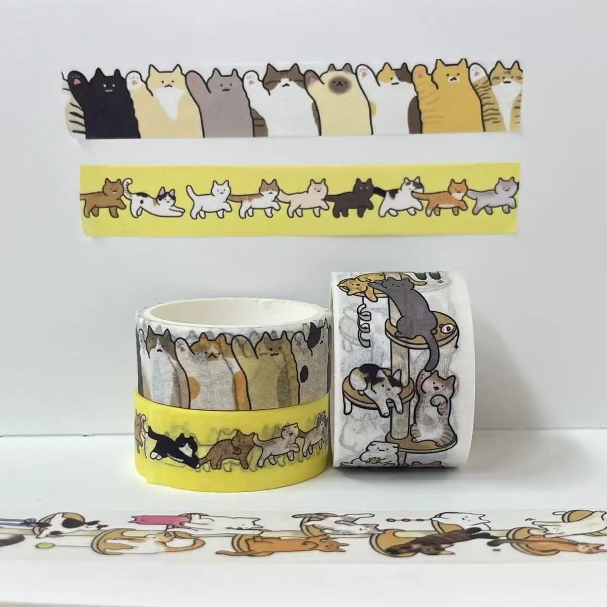 Nastro washi coreano da 3 metri/rotolo con simpatici gattini, nastro decorativo per quaderni con gatti curativi in stile cartoon, materiale per collage fai da te.