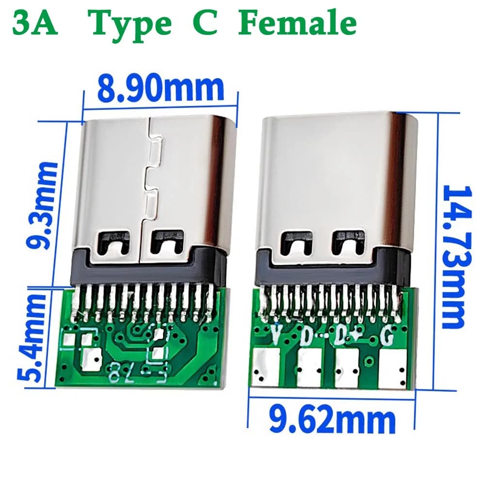 USB 3.1 Type C 3A Connector Wire Welding Female 24 Pin PCB Shield Power Plug Tail Jack Female