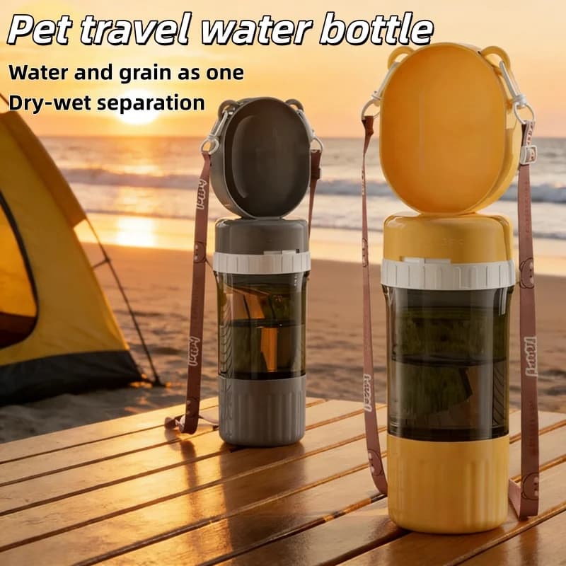 Ciotola per Acqua da Esterno per Animali Domestici, Bottiglia d'Acqua Portatile, Fontanella per Animali, Ciotola 2-in-1 per Acqua e Cibo, Accessori per Animali