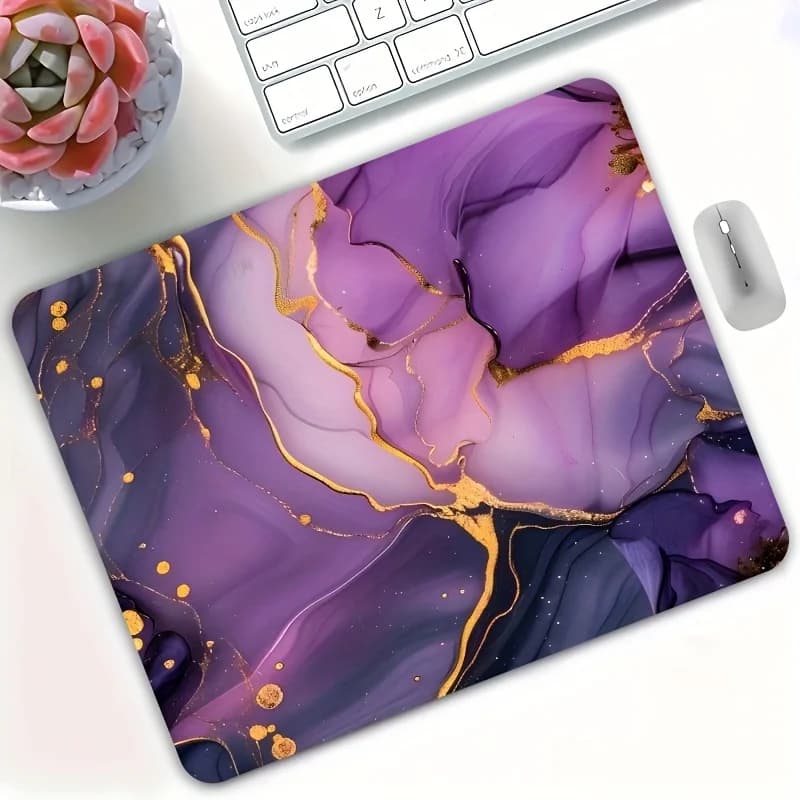 Tappetino per Mouse da Gaming Quadrato Antiscivolo in Gomma con Stampa Marmo Dorato Viola Chiaro, Accessori Eleganti per Ufficio e Scrivania