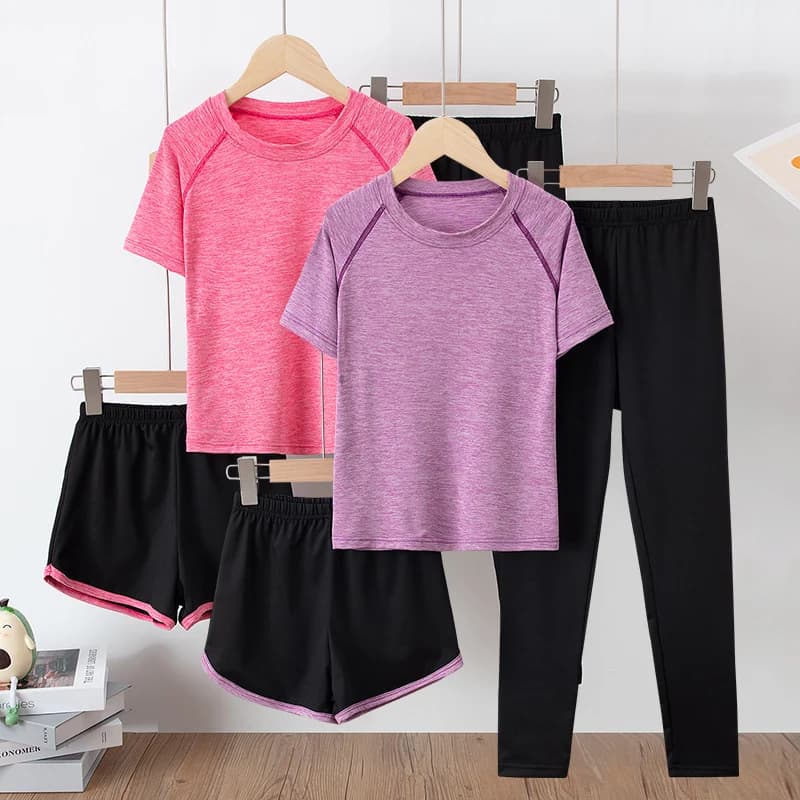 3 pezzi Big Girl Sport Casual Pantaloni a maniche corte Pantaloncini Set Dolce e confortevole T-shirt Studente 8-13 anni Sorelle Outfit