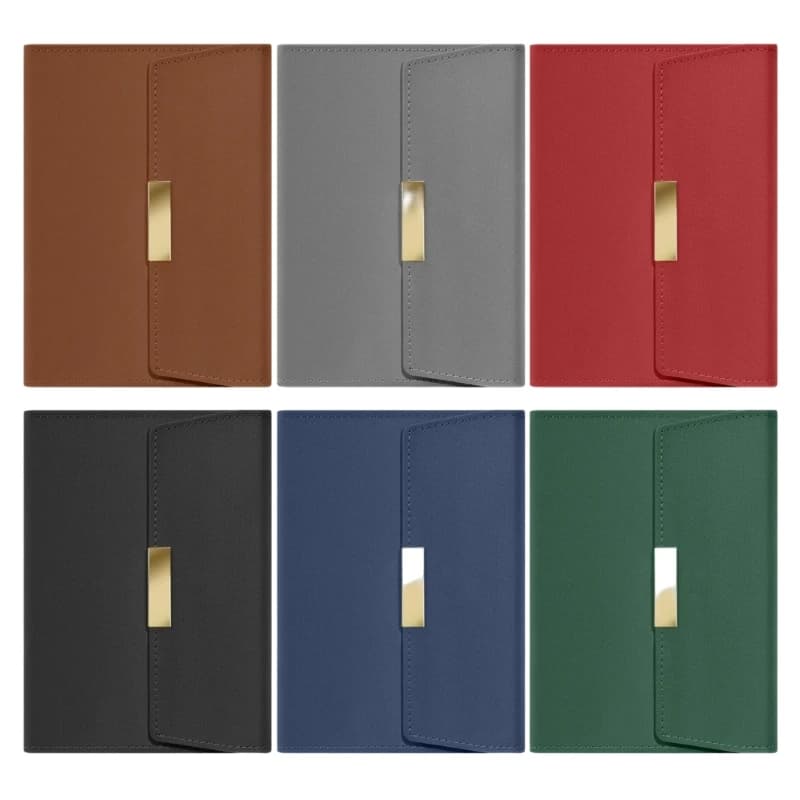 E65E PU Leather Notebook 128 Sheets Lined Hardcover Journal with Button Closure Ribbon Bookmarks For Office School