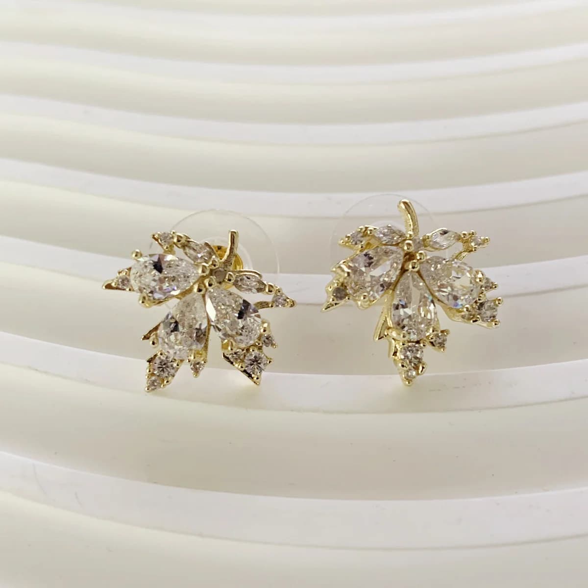 Sparkling Elegant Golden Maple Leaf Zircon Earrings Vintage Nature Jewelry for Daily Wear, Parties Gifting to Friends & Family