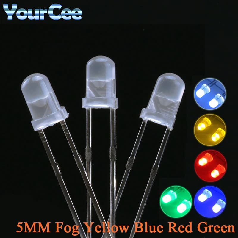 50pcs 5mm Fog LED Round White Yellow Blue Red Emerald-green Light Emitting Diode Diffused Foggy Ultra Bright Lamp Bead Plug-in