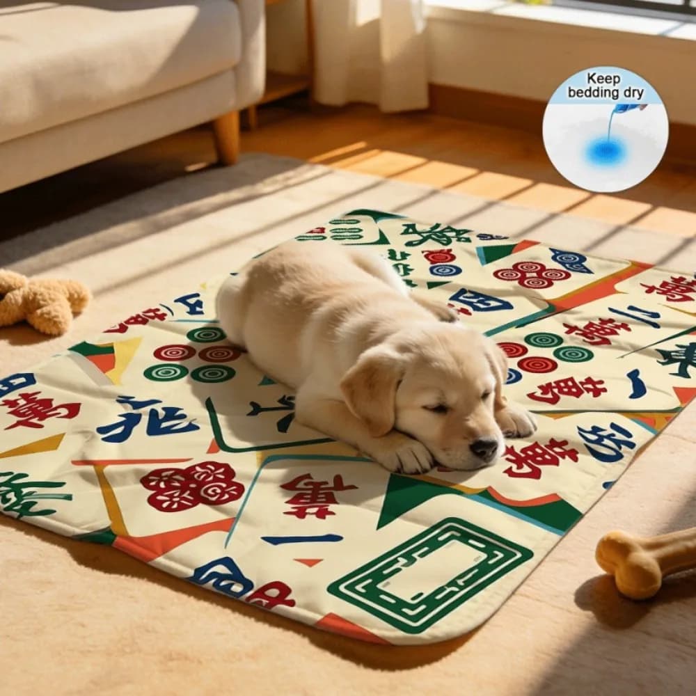 Colorful Mahjong Tiles Pattern Reusable Absorbent Pet Pads Soft Breathable Liner for Dogs Cats Guinea Pigs