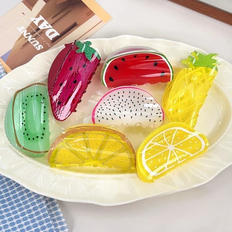 Creative Lemon Fruit Acrylic Shark Hair Claw, Back Hair Clip Wholesale. Fresh Summer Fruit Design, Transparent Acrylic Material